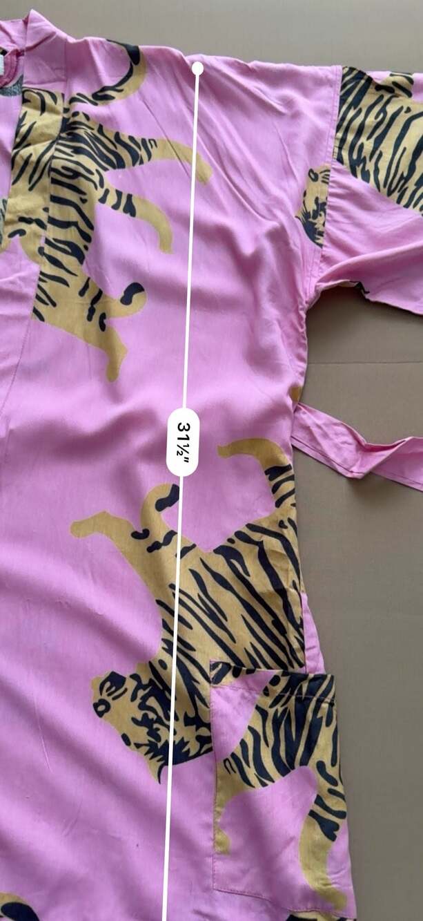 Emerson Fry India Collection Hand-Printed Pink Tiger Cotton Kimono Robe - Picture 8 of 12